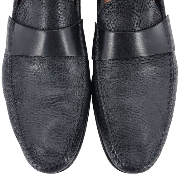 Santoni Italy Soft Black Deerskin Mens size 10.5 Paine Strap Loafers Dress Shoes - Picture 2 of 11